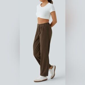 Halara Mid Rise Button Zipper Pocket Corduroy Casual Pants In Brown Size XL